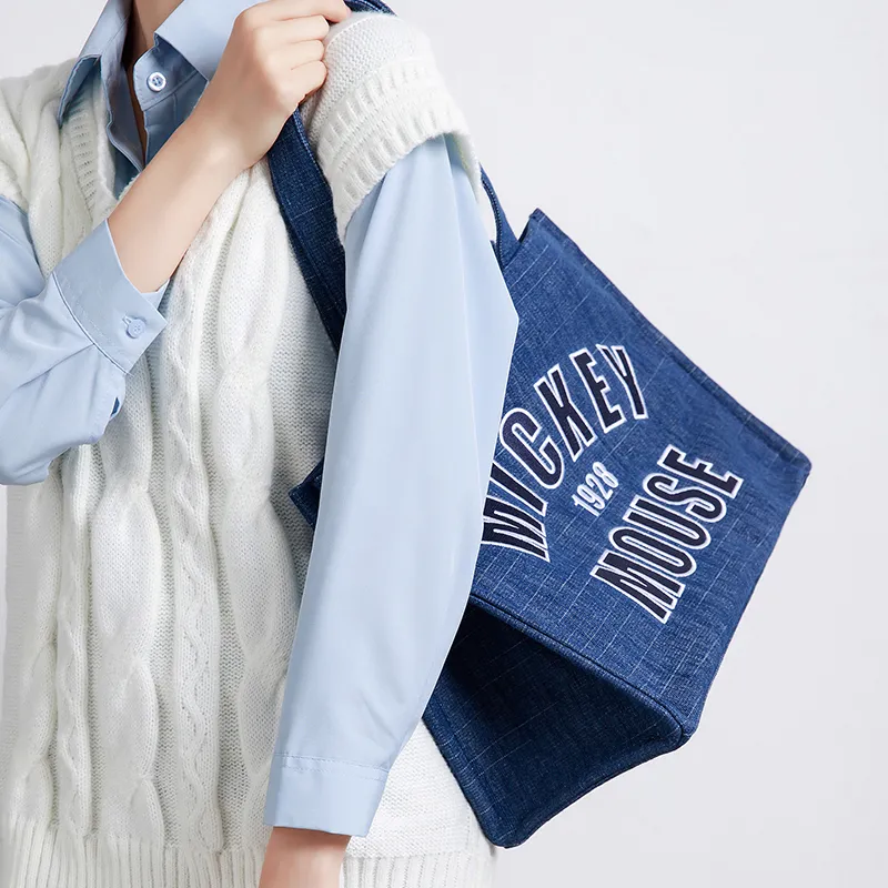 Disney Denim Tote Bag Shopping Bag Shoulder Bags Women's Dark Blue/Light Blue-2