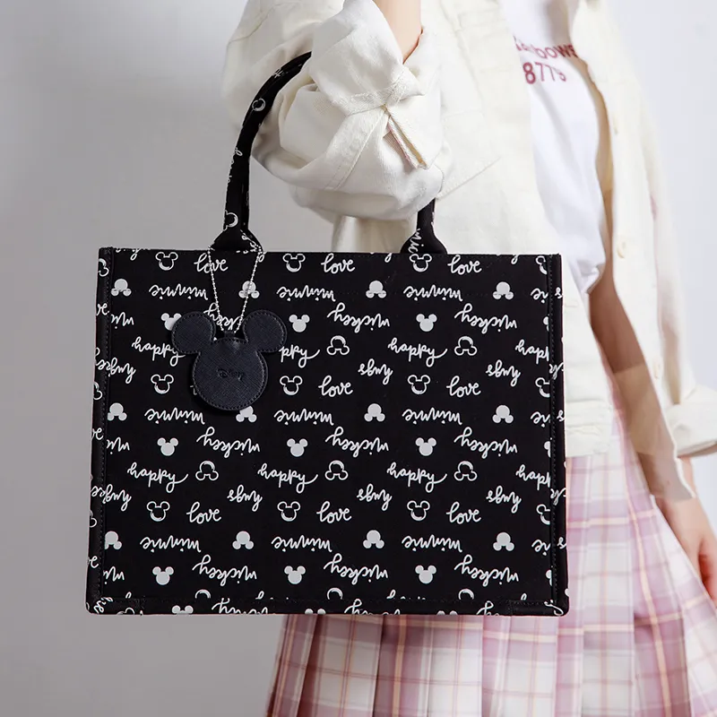 Disney Canvas Canvas Bag Casual Fashion Versatile Korean Style Tote Bag Shopping Bag Handbag Large Size Women's Black-5