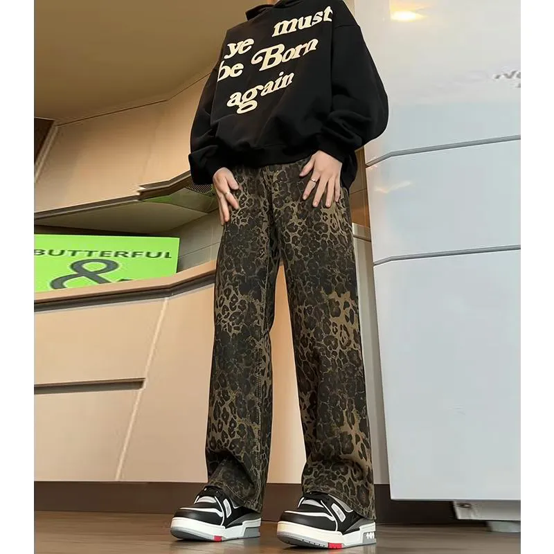 FALIAMS Jeans Unisex Leopard Print-3