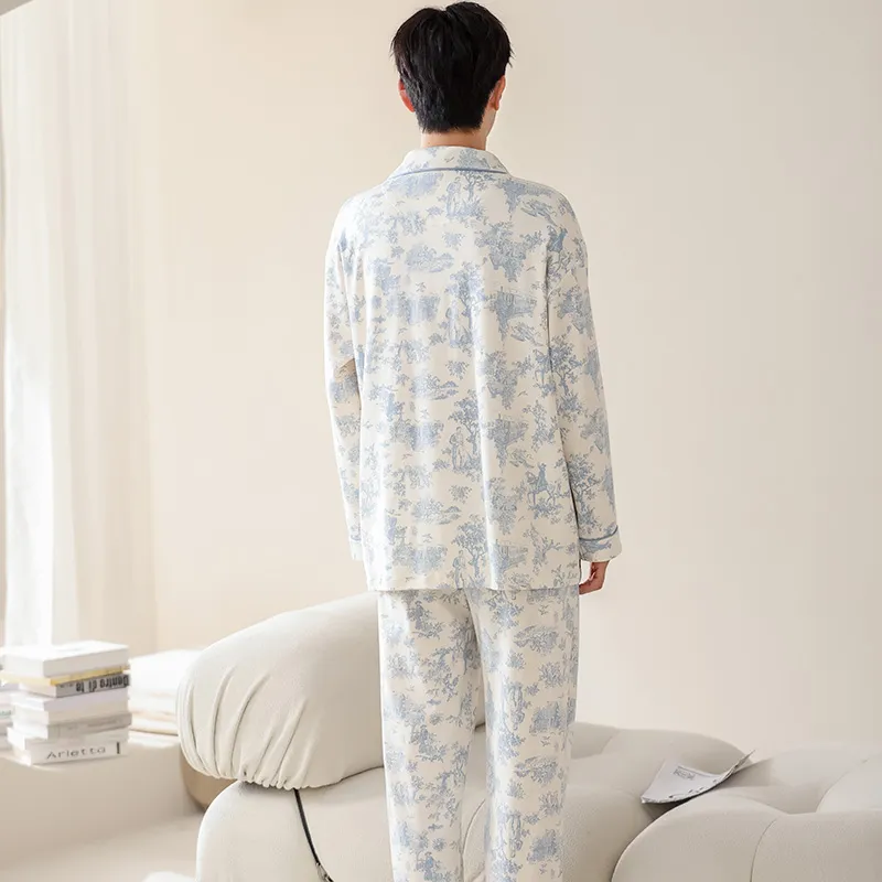 Chun Xi Pajama Set Men's Blue White-1