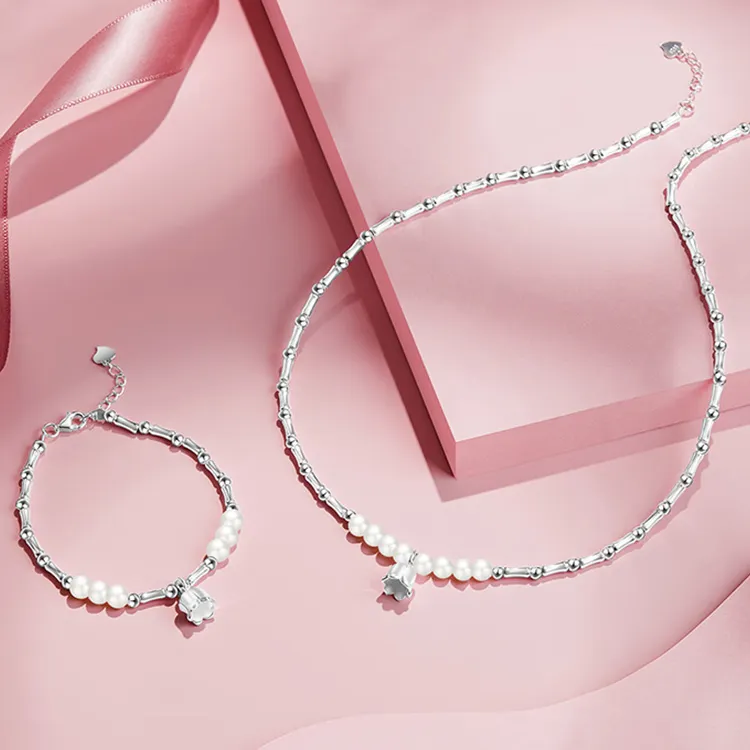 CHINA GOLD S925 Silver Pearl Necklaces Women's-1