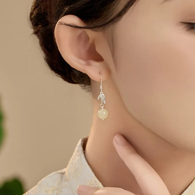 CHINA GOLD Hetian Jade Earrings White Jade/Pale Greenish White Jade Women's-2