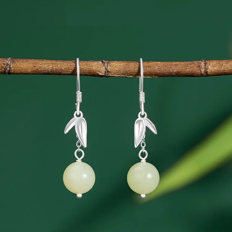 CHINA GOLD Hetian Jade Earrings White Jade/Pale Greenish White Jade Women's-1