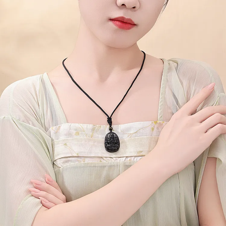 CHINA GOLD Obsidian Necklaces Unisex-14