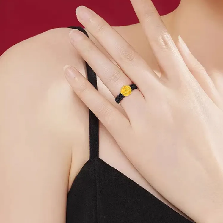 CHINA GOLD Rose Ring, Refined Luxury Small And Cute Fashion Versatile Solid Gold Priced In Gram Rings Women's-1