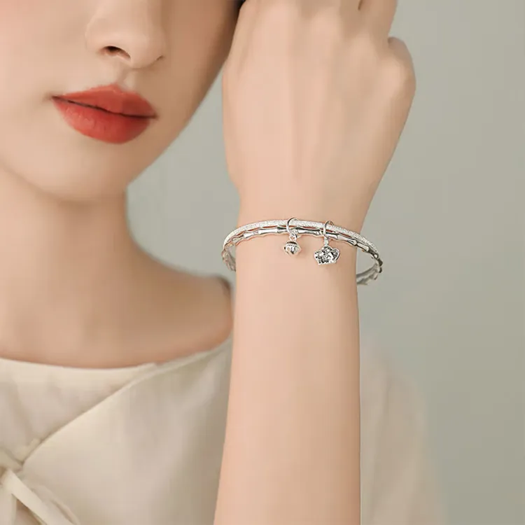 CHINA GOLD S999 Fine Silver Bangles Women's-4