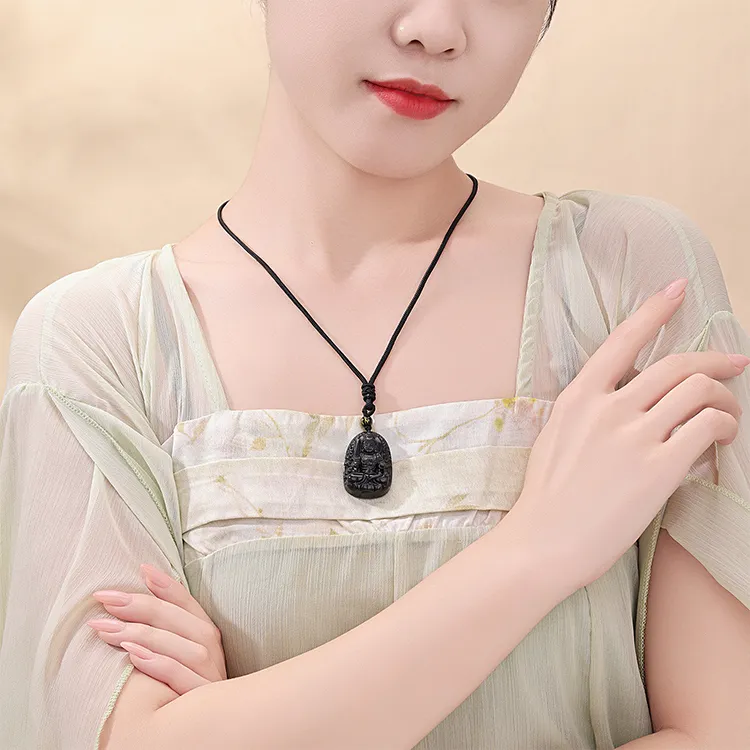 CHINA GOLD Obsidian Necklaces Unisex-17