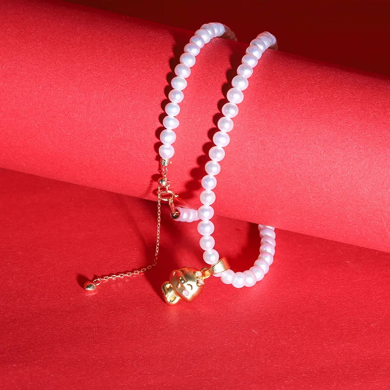 IDOKAWA Freshwater Pearl Necklaces Women's Gold White-4
