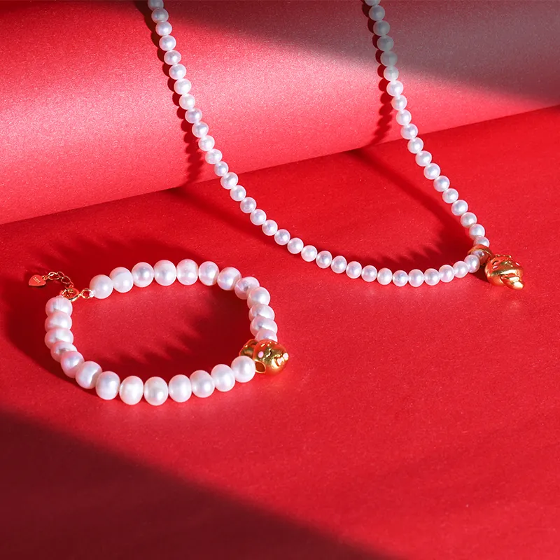 IDOKAWA Freshwater Pearl Necklaces Women's Gold White-3