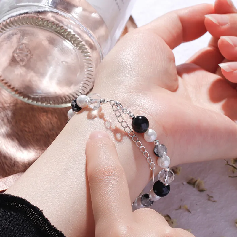 IDOKAWA Freshwater Pearl Bracelets Women's Black White Transparent-3