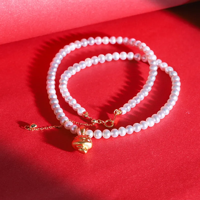 IDOKAWA Freshwater Pearl Necklaces Women's Gold White-5