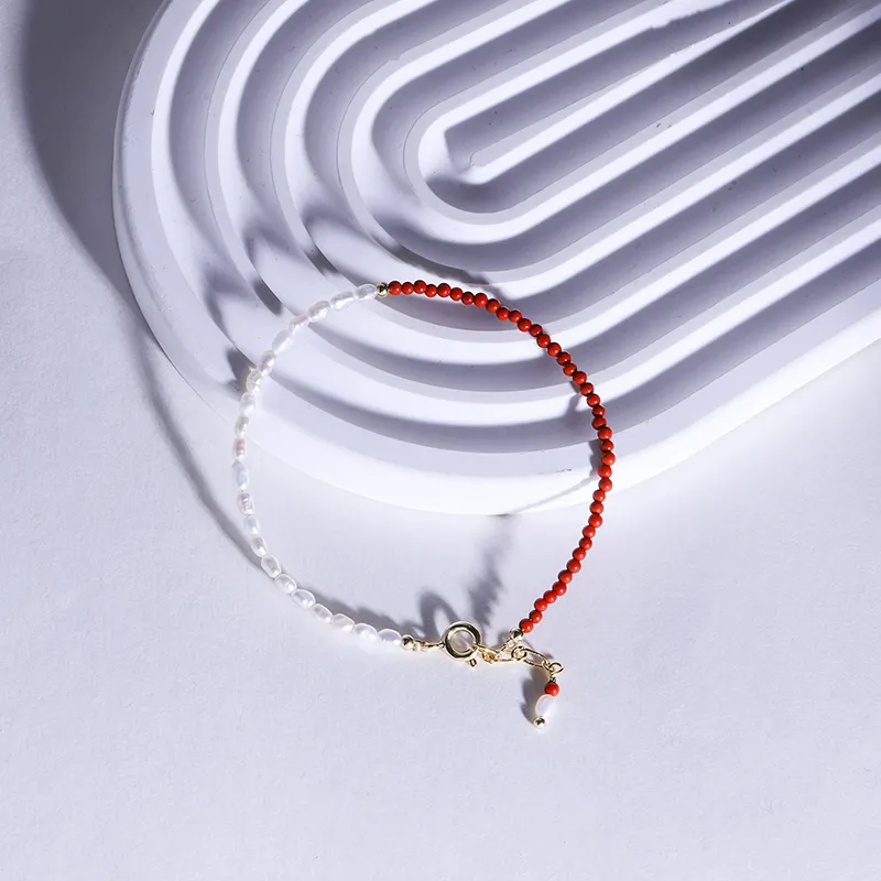 IDOKAWA Freshwater Pearl Bracelets Women's Red White-1