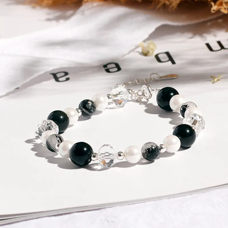 IDOKAWA Freshwater Pearl Bracelets Women's Black White Transparent-1