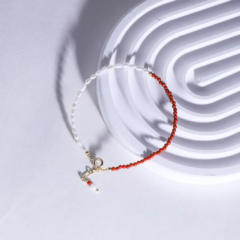 IDOKAWA Freshwater Pearl Bracelets Women's Red White-2
