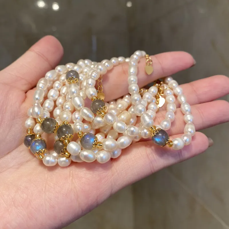IDOKAWA Freshwater Pearl Bracelets Women's White Gray-4