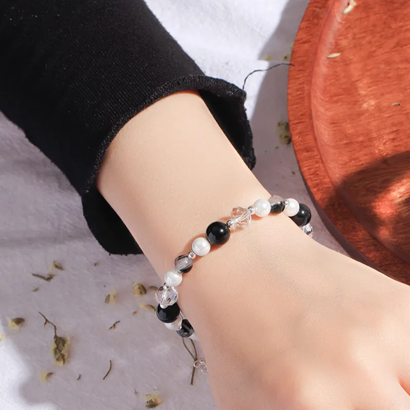 IDOKAWA Freshwater Pearl Bracelets Women's Black White Transparent-2