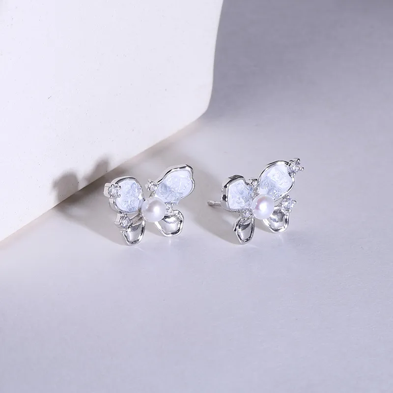 IDOKAWA Freshwater Pearl Stud Earrings Women's Blue White-2