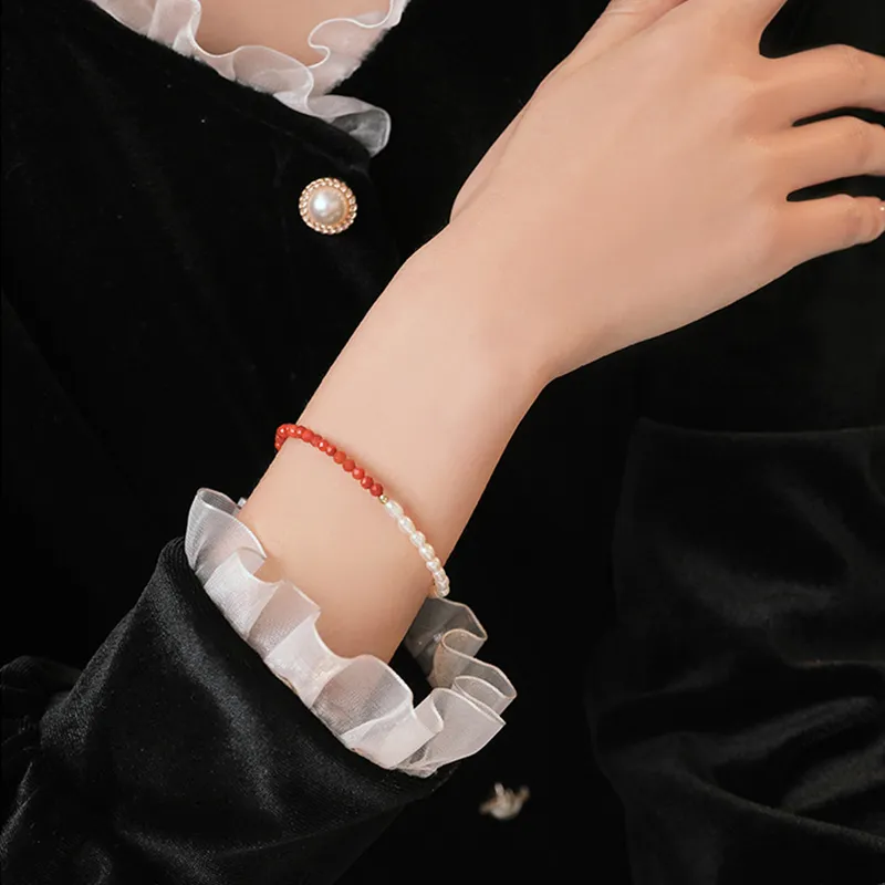 IDOKAWA Freshwater Pearl Bracelets Women's Red White-3
