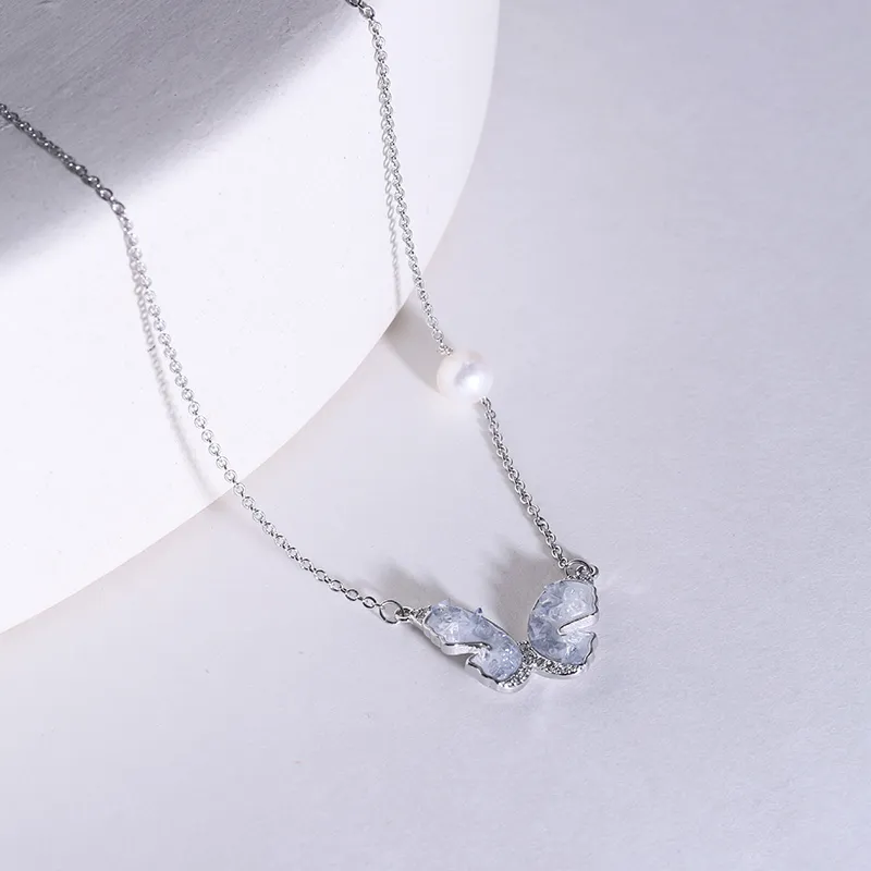 IDOKAWA Freshwater Pearl Necklaces Women's Blue White-2