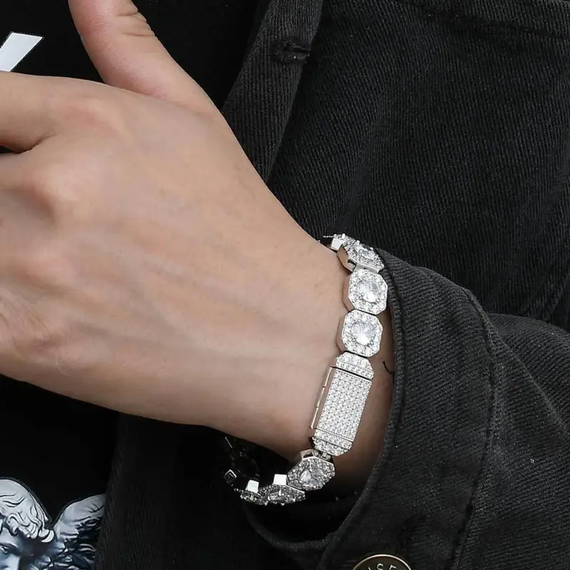 AIDO STUDIO Alloy Bracelets Men's Minimalist Style Full Diamond Cuban Chain Birthday Festival Box-1
