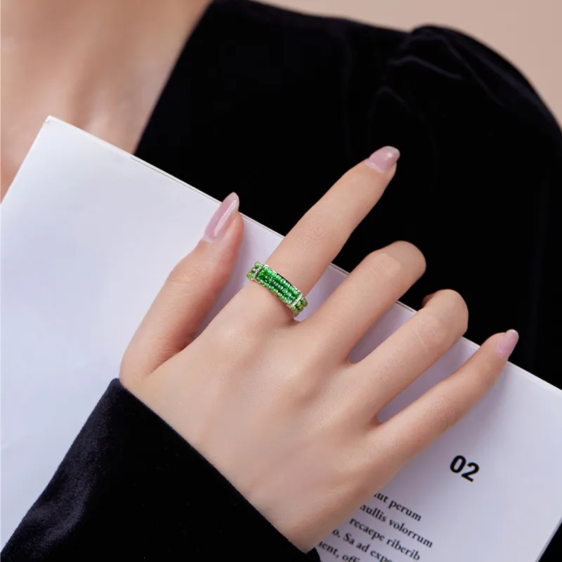 Green Craftsman Glutinous Jade Jadeite Rings Women's-4