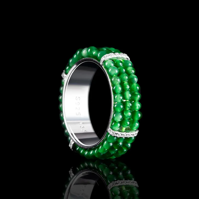 Green Craftsman Glutinous Jade Jadeite Rings Women's-3