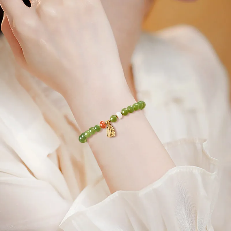 Green Craftsman Hetian Jade Bracelets Green Jade Women's-4