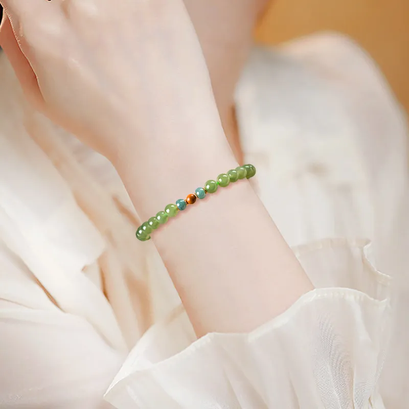 Green Craftsman Hetian Jade Bracelets Green Jade Women's-4