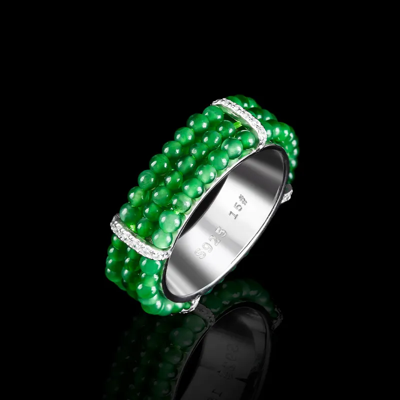 Green Craftsman Glutinous Jade Jadeite Rings Women's-1