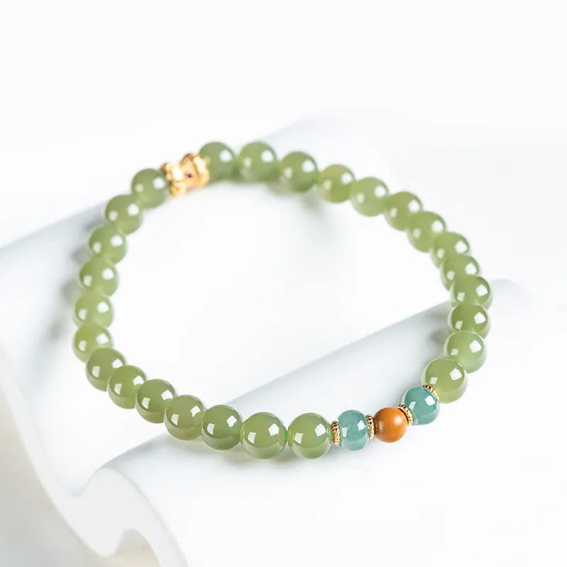 Green Craftsman Hetian Jade Bracelets Green Jade Women's-1