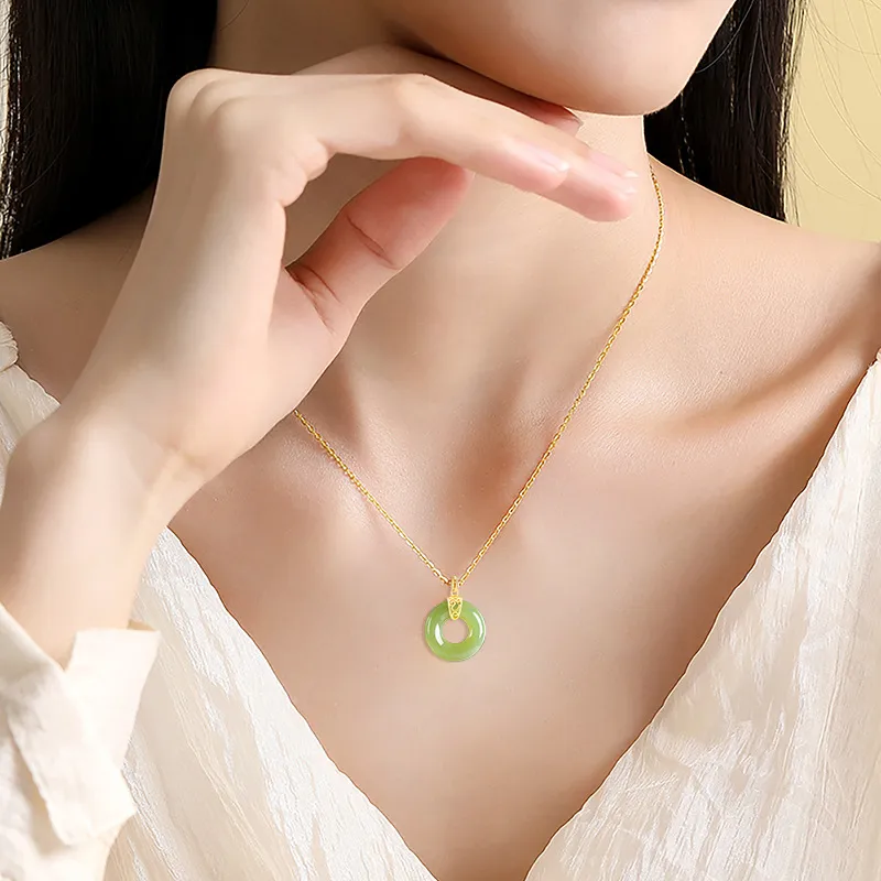 Green Craftsman Hetian Jade Necklaces Green Jade Women's-4