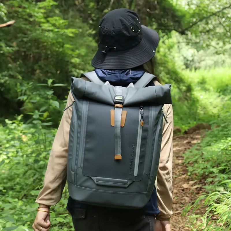 NAYO SMART PU With Nylon Backpack Medium Size Unisex Gray/Brown-6