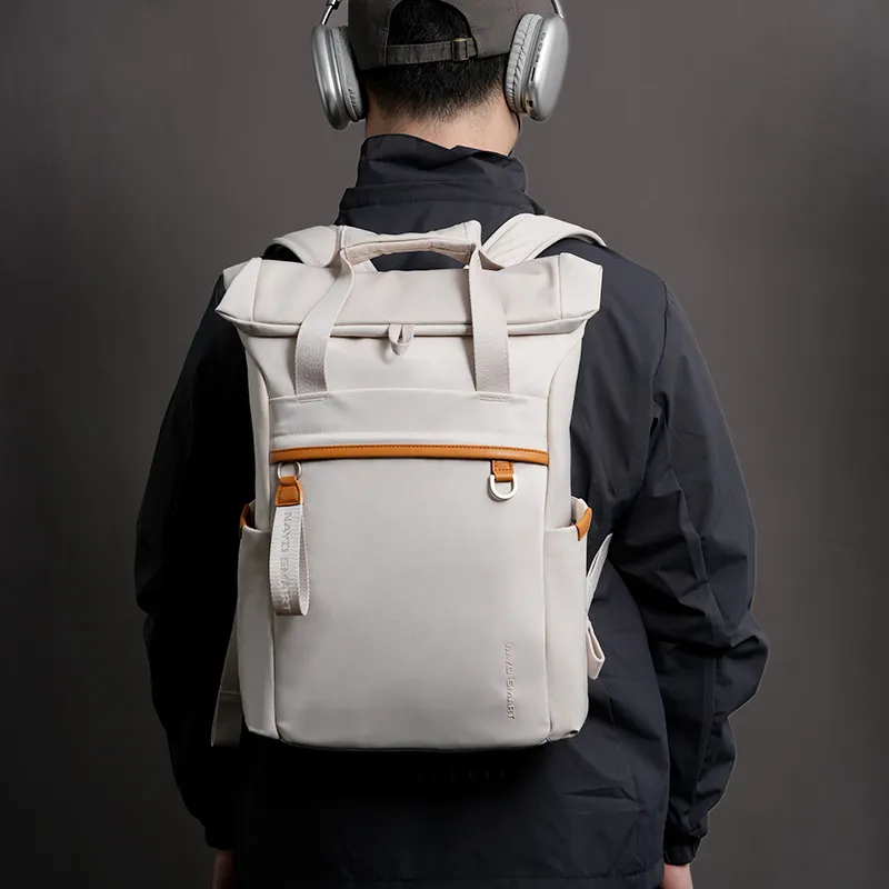 NAYO SMART Nylon Backpack Medium Size Unisex Black/Ecru-12