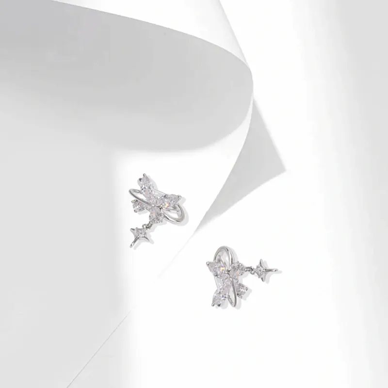 Muyan Alloy Sparkling Butterfly Clip on Earrings Women's-1
