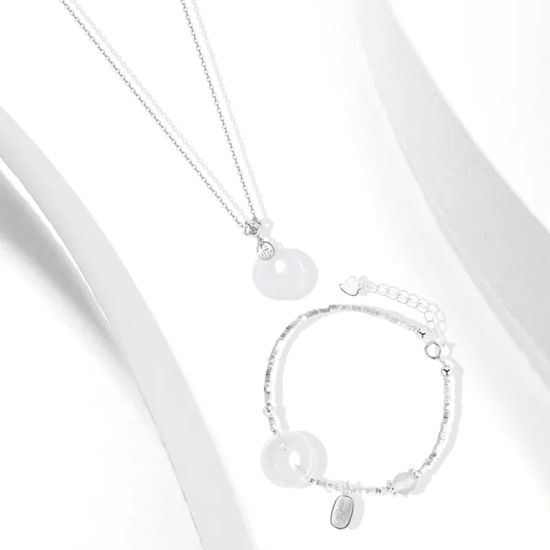 Muyan Colored Glaze Full Of Blessing Peace Buckle Jade Necklace Women's-1