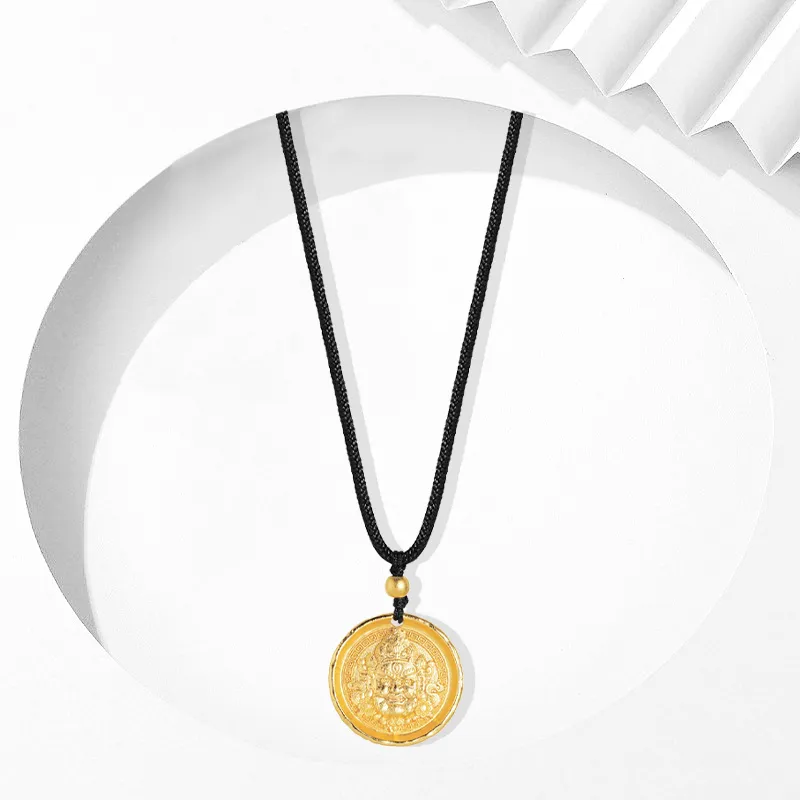 Muyan Alloy Wealth God Round Plaque Necklace Unisex-2