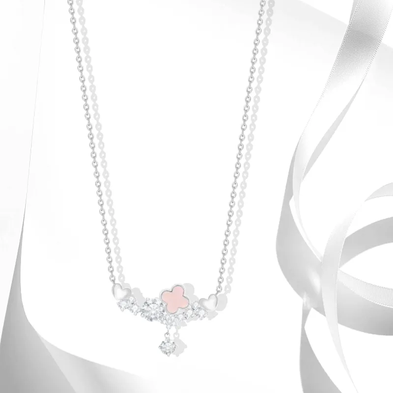 Muyan Alloy Heart Four Leaf Clover Necklace Women's-1