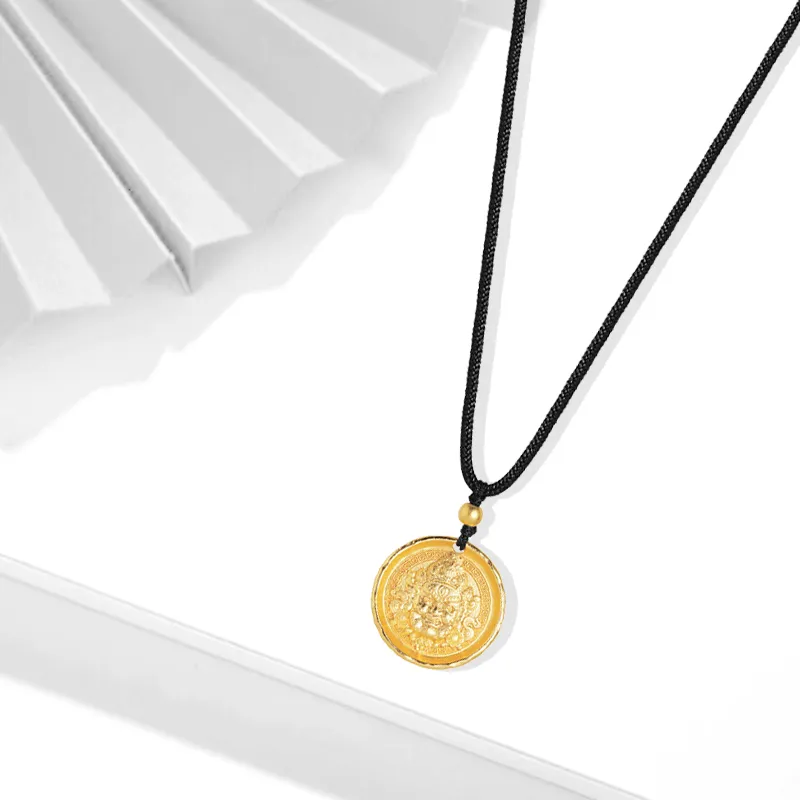 Muyan Alloy Wealth God Round Plaque Necklace Unisex-1
