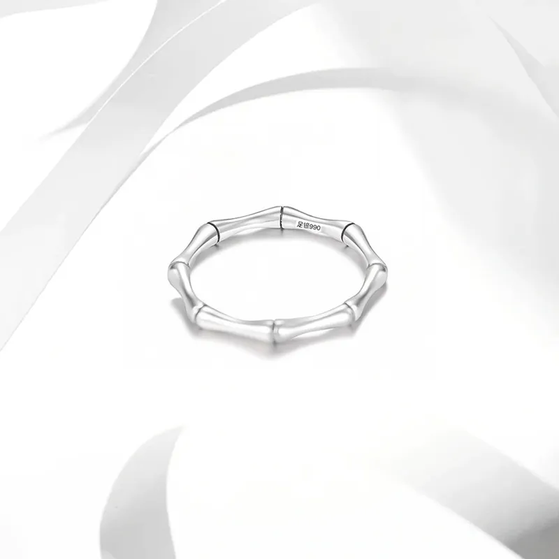Muyan S 990 Silver Smooth Finish Bamboo Ring Unisex-2