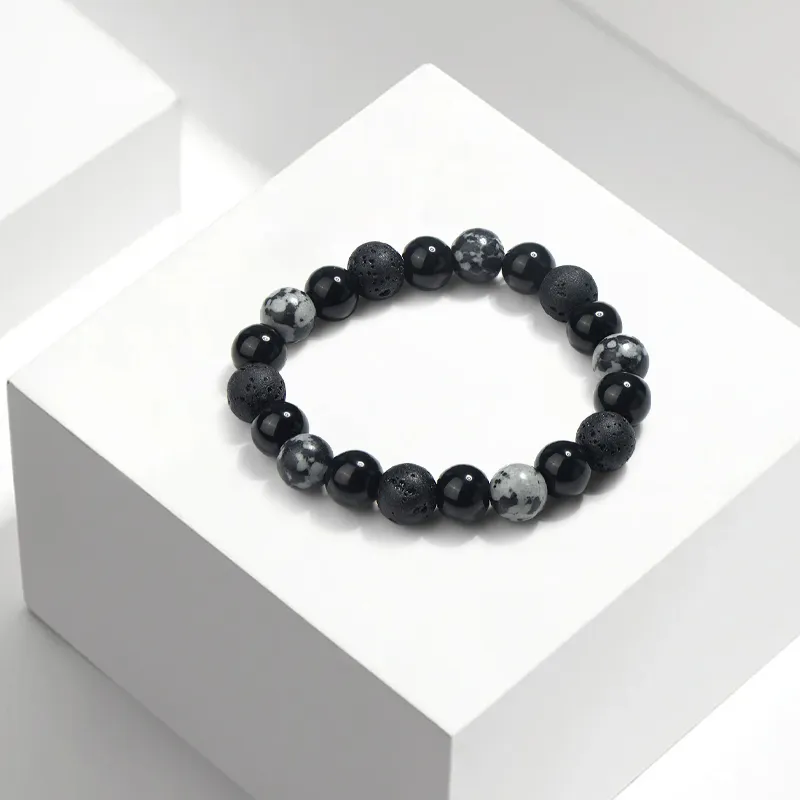 Muyan Obsidian Floating Flower Beaded Bracelet Unisex-2
