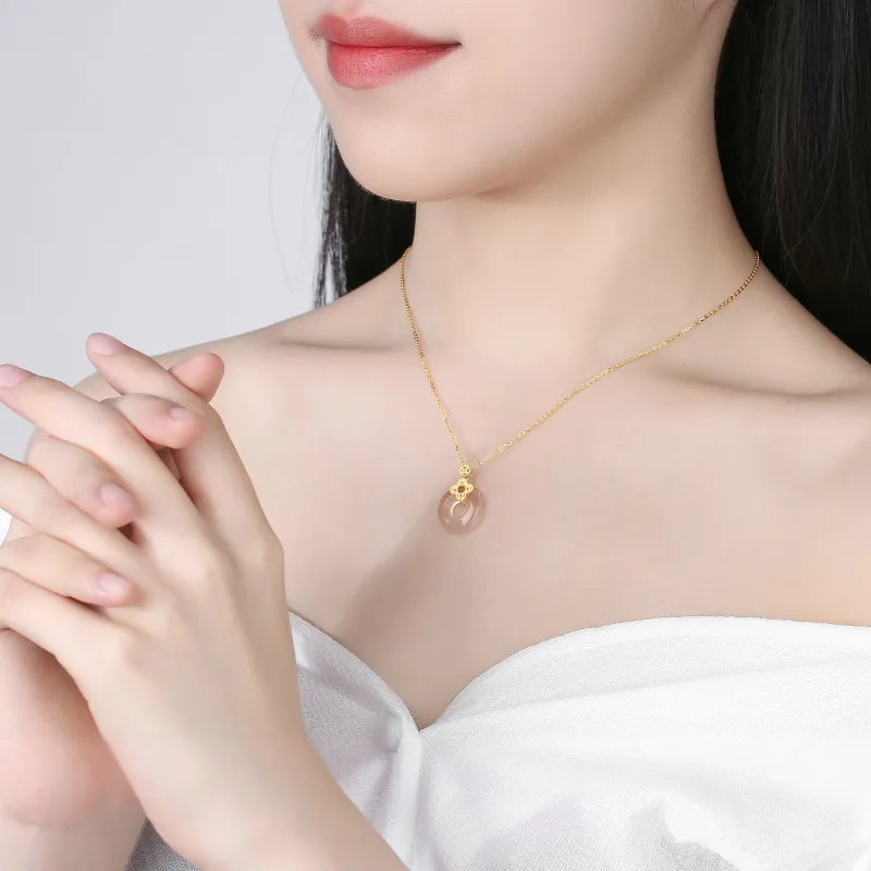 Muyan Chalcedony Lucky Four Leaf Clover Peace Buckle Necklace Women's-1
