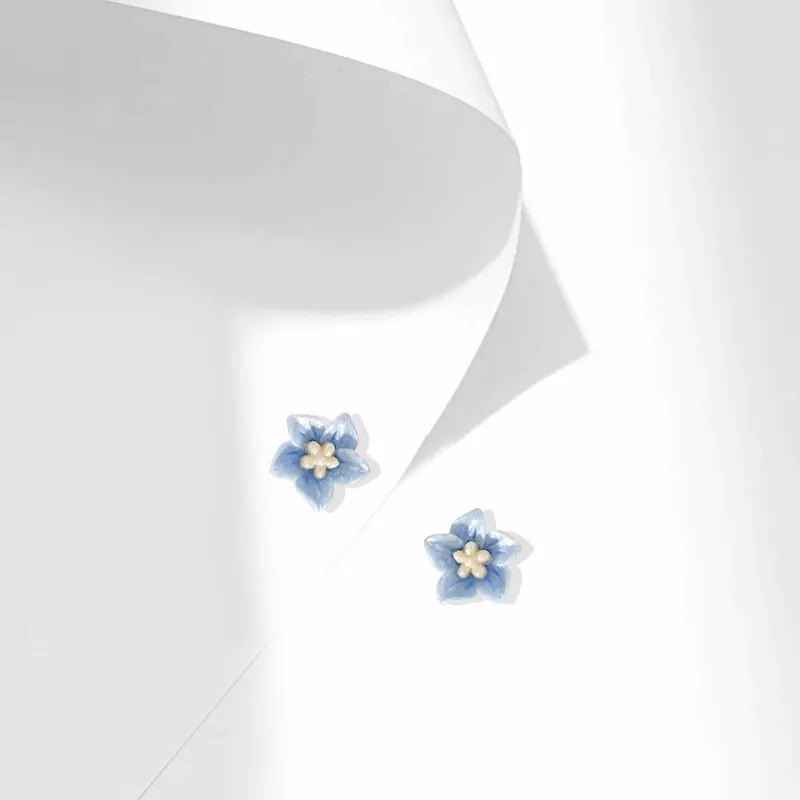 Muyan Alloy Blue Camellia Stud Earrings Women's-1