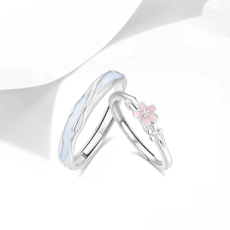 Muyan Alloy Falling Cherry Blossom Intertwined Branch Ring Unisex-2