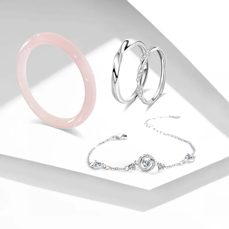 Muyan Colored Glaze Cherry Blossom Pink Bangle Set Unisex-2