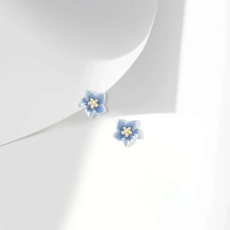 Muyan Alloy Blue Camellia Stud Earrings Women's-2