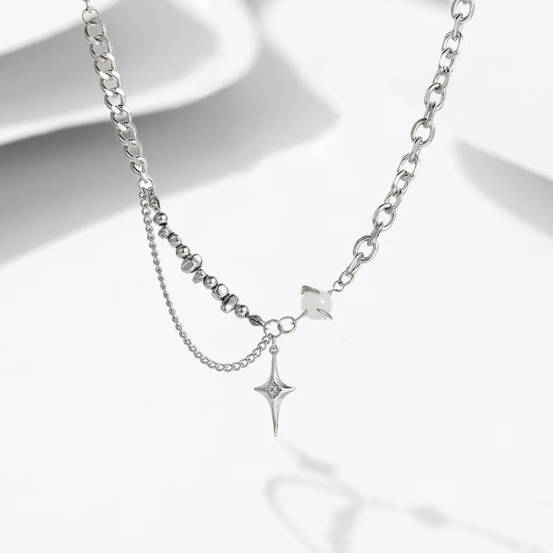 Muyan Titanium Steel Fragmented Stone Sparkle Necklace Unisex-2