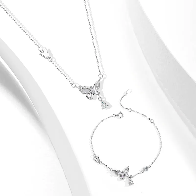 Muyan S999 Fine Silver Sparkling Butterfly Combination Set Women's-1