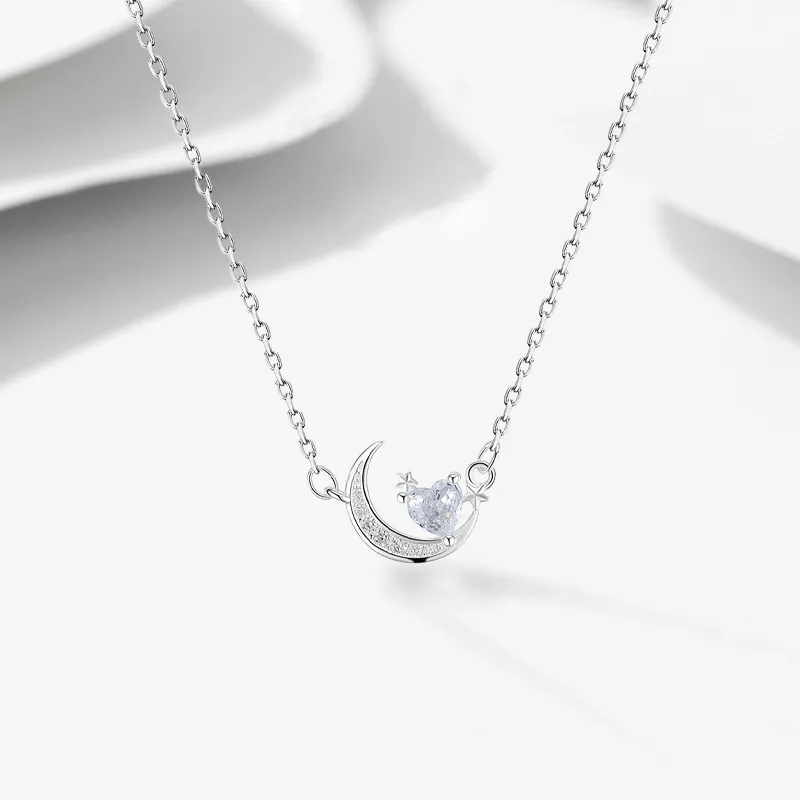 Muyan S999 Fine Silver Star Moon Heart Necklace Women's-1