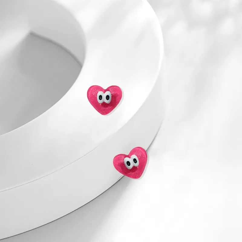 Muyan Alloy Peach Red Heart Stud Earrings Women's-2