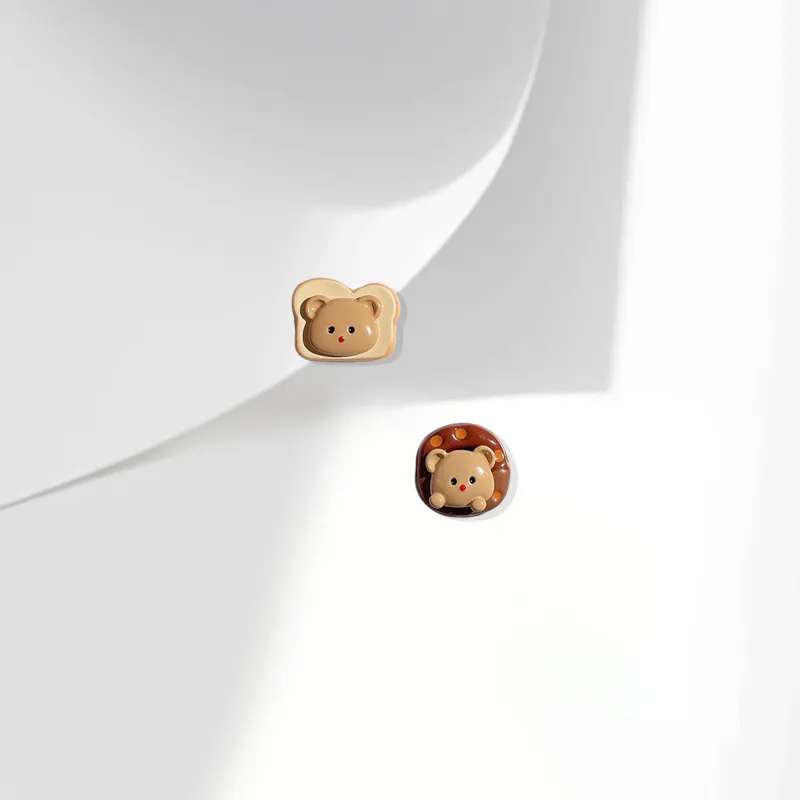 Muyan Alloy Bear Toast Stud Earrings Women's-3